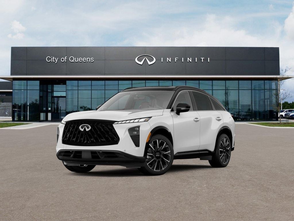 2027 INFINITI QX65 AUTOGRAPH in Radiant White/Black Obsidian — front three-quarter view