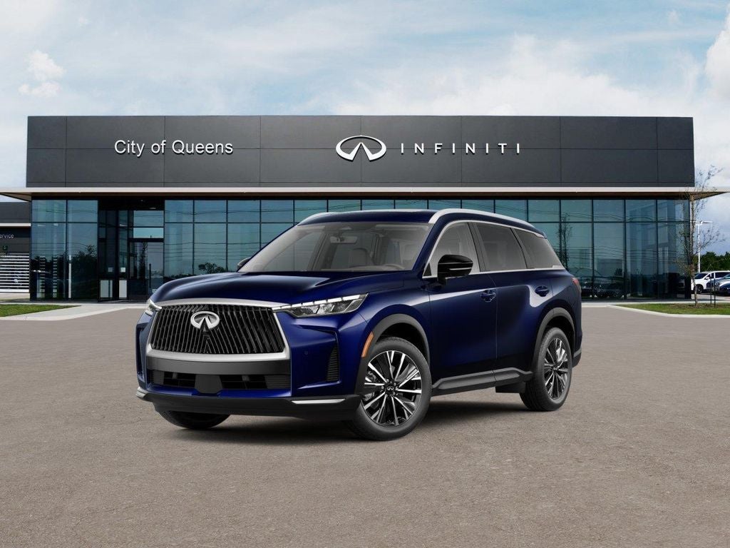 2027 INFINITI QX60 LUXE in Grand Blue — front three-quarter view