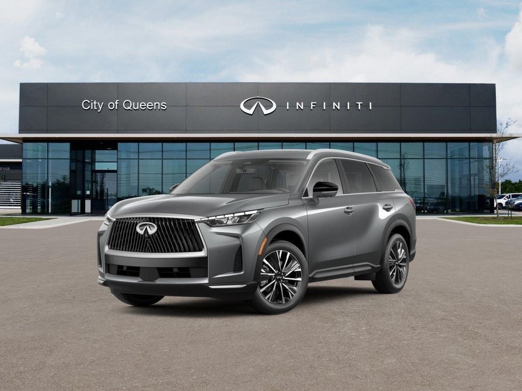 2027 INFINITI QX60 LUXE in Graphite Shadow — front three-quarter view